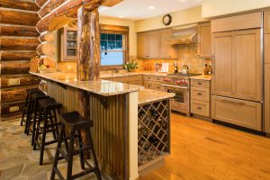 prc 104 interior of kitchen with bar stools and rustic kitchen