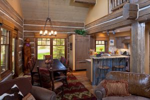 summer cabin with rustic bar and wood walls