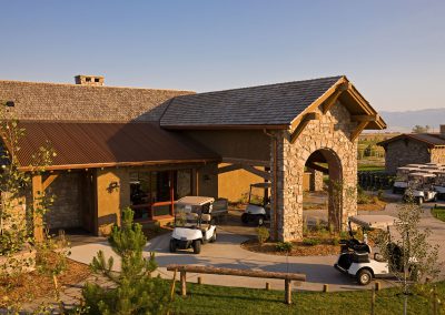 Black Bull STC Clubhouse exterior driveway with golf carts