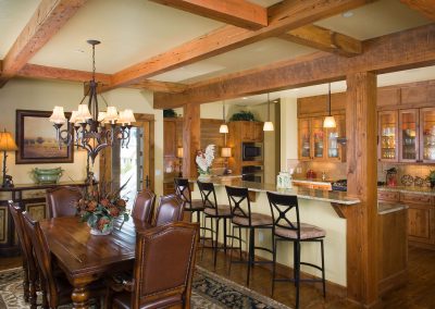 Luxury wooden kitchen dining room and bar in Big Sky MT